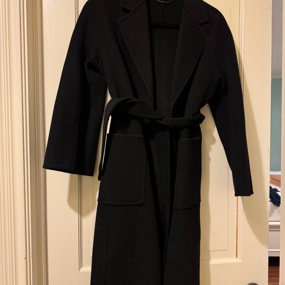 The Curated Black Cashmere Classic Wrap Coat in Size Small - Picture 3 of 4